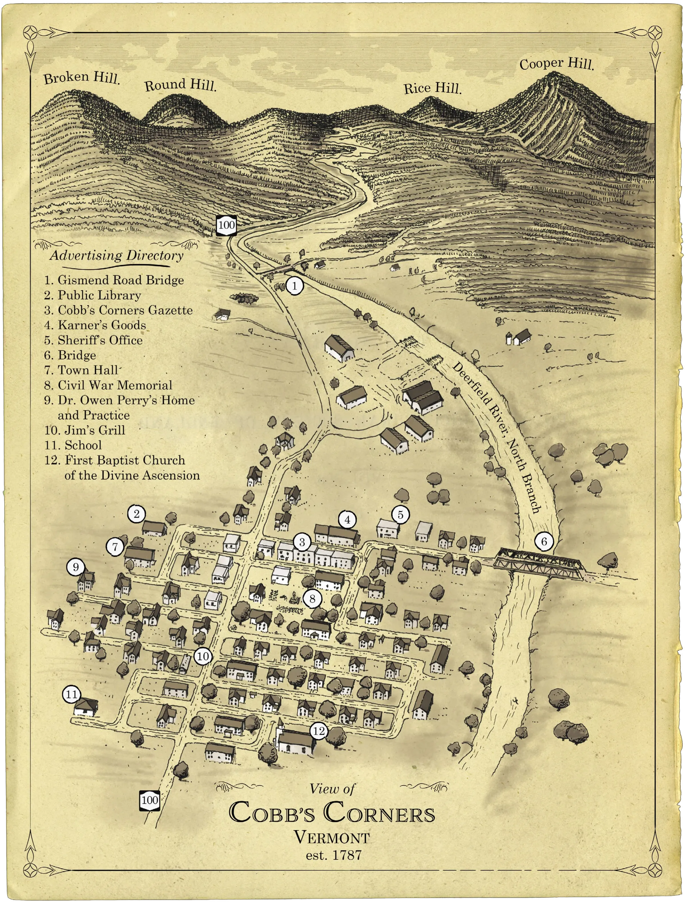 Map of Cobb&#x27;s Corners and surrounding hills