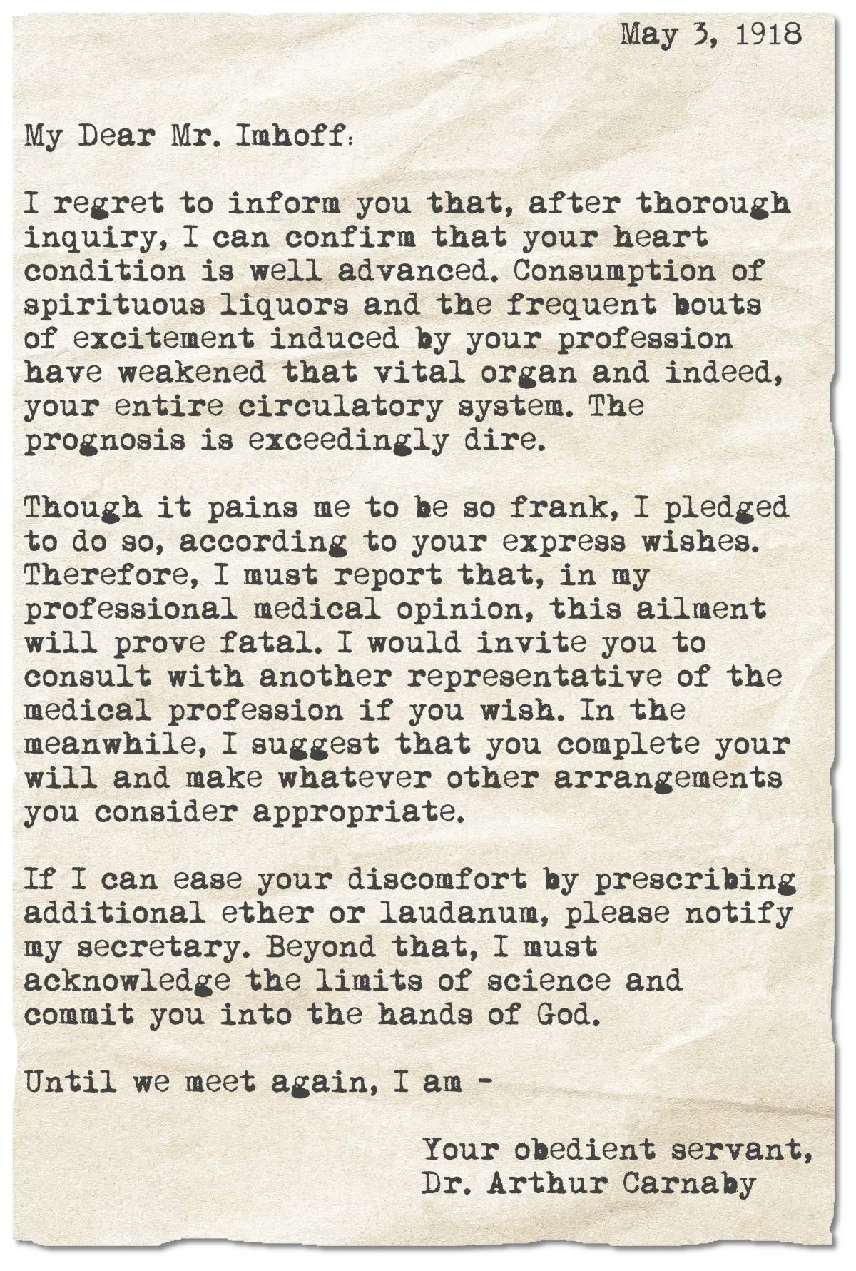 Dr Arthur Carnaby Letter